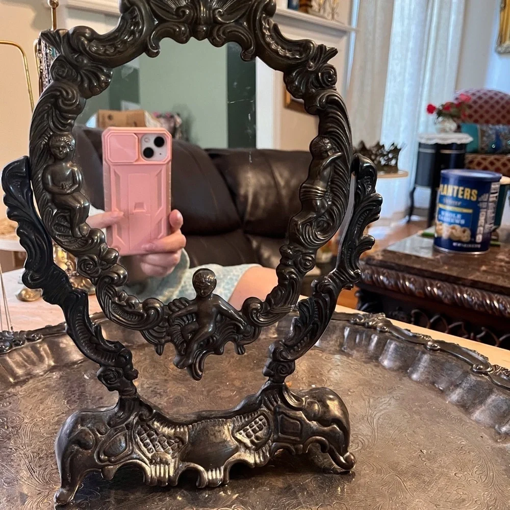 Mirror French Ornate Angel Cherubs silver plated Mirror
